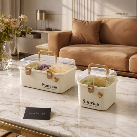 Luxury Multi-Purpose Plastic Storage Organizer Box with Handle & Transparent Lid – Portable Snack, Medicine, Cosmetic & Kitchen Storage Container (1 Pc)