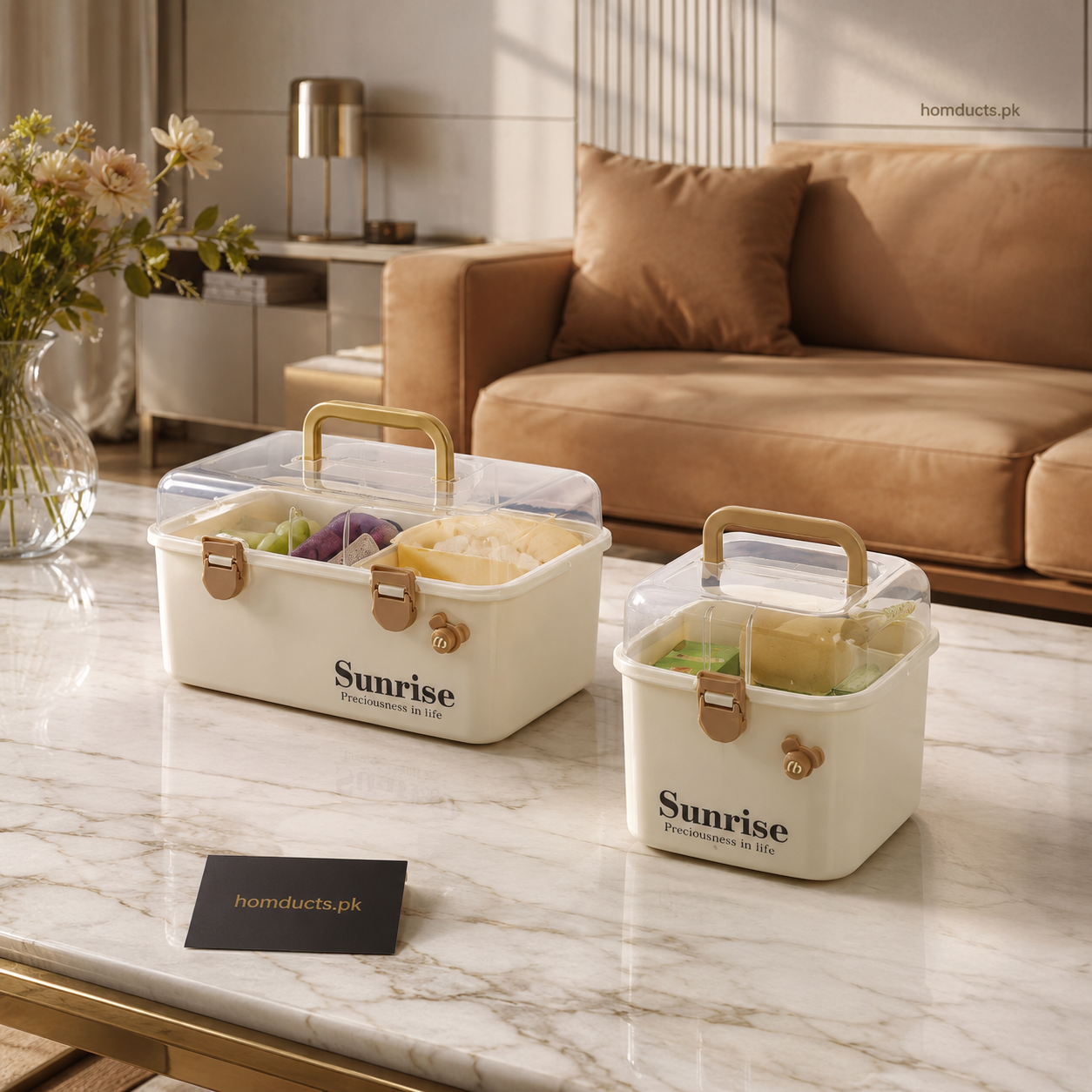 Luxury Multi-Purpose Plastic Storage Organizer Box with Handle & Transparent Lid – Portable Snack, Medicine, Cosmetic & Kitchen Storage Container (1 Pc)