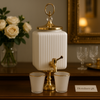 Luxury White & Gold Beverage Dispenser Set with 6 Glasses – Crystal Handle Drink Server