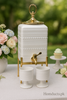 Luxury Pearl White Beverage Dispenser Set with 6 Glasses – Gold Handle & Stand