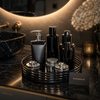 Luxury 360° Rotating Transparent Organizer Tray – Black (Premium Vanity & Countertop Storage)