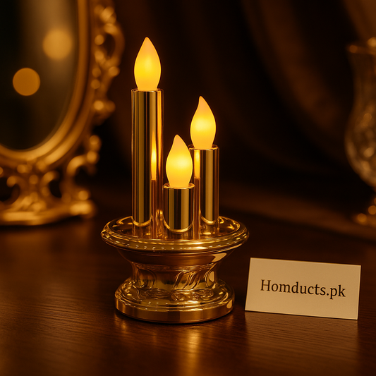 Luxury Golden LED Candle Trio – Elegant Decorative Light for Home & Events