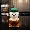 Bear Shape Glass Drinking Cup with Straw & Lid | Cute Teddy Bear Tumbler (Imported High Quality)
