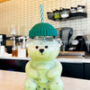 Bear Shape Glass Drinking Cup with Straw & Lid | Cute Teddy Bear Tumbler (Imported High Quality)