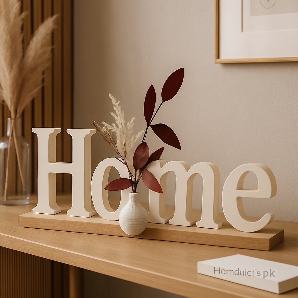 Luxury Wooden “HOME” Decorative Letter Set with Mini Vase – Elegant Entryway Table Décor