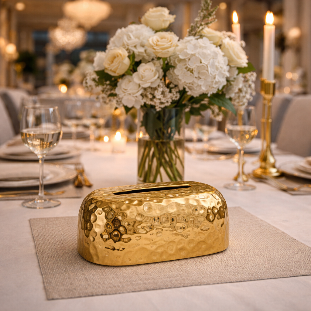 Luxury Hammered Gold & Silver Tissue Box Holder – 1pc Premium Decorative Dispenser