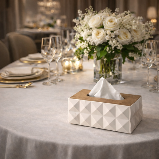 Luxury Geometric Tissue Box Cover with Wooden Lid – Premium Home & Office Décor 1pc