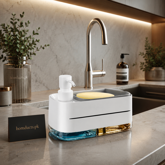 Kitchen Dishwashing Soap Dispenser with Dual Compartments & Sponge Tray