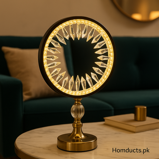 Luxury Crystal Halo LED Table Lamp – Golden Base Modern Decorative Light for Living Room & Bedroom