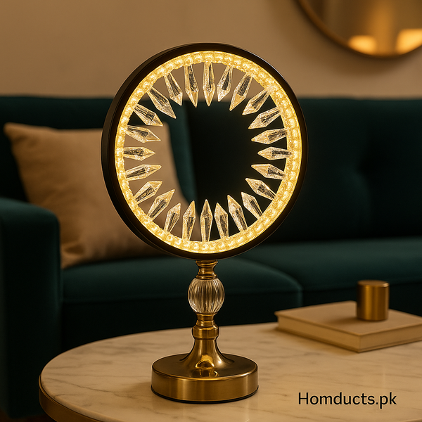 Luxury Crystal Halo LED Table Lamp – Golden Base Modern Decorative Light for Living Room & Bedroom