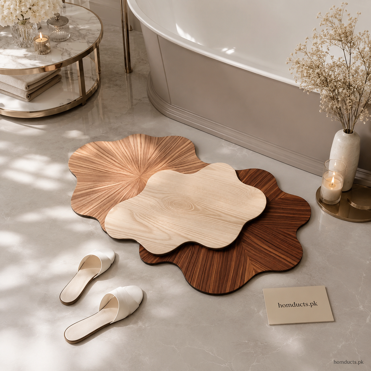 Luxury Wood Grain Cloud-Shaped Bathroom Floor Mat | Soft Non-Slip Absorbent Bath Rug (50*80cm)