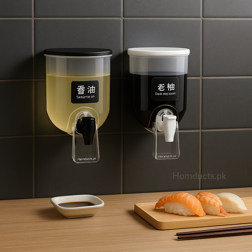 Wall-Mounted Oil Dispenser for Kitchen – Transparent Soy Sauce & Cooking Oil Container
