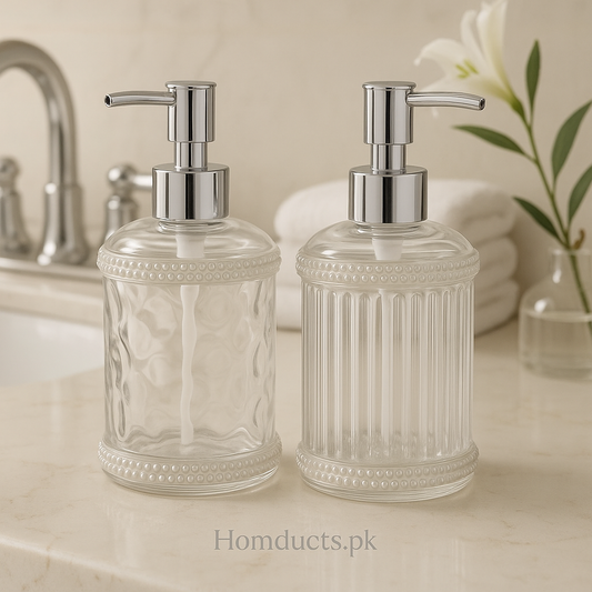 Luxury Pearl-Trim Glass Soap Dispenser – 1pc
