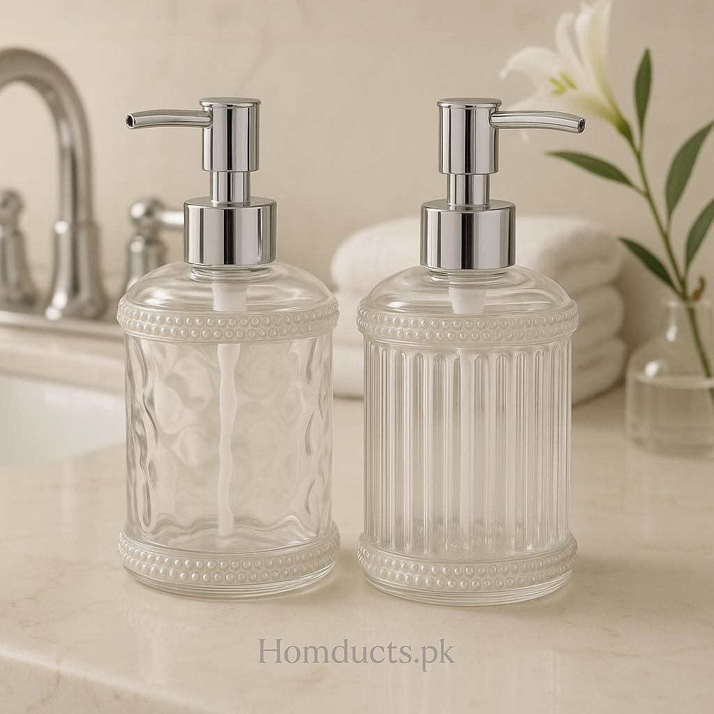 Luxury Pearl-Trim Glass Soap Dispenser – 1pc