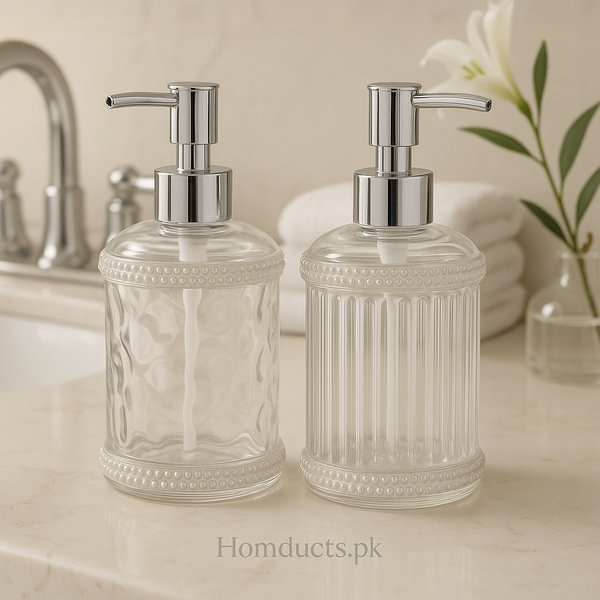 Luxury Pearl-Trim Glass Soap Dispenser – 1pc