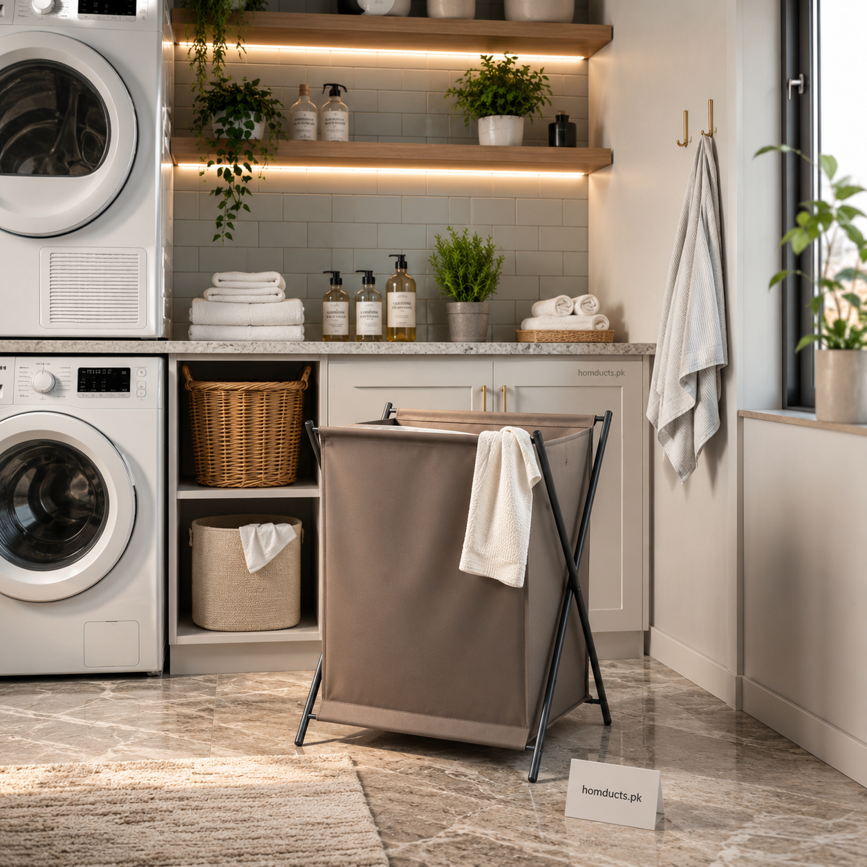 Foldable Laundry Hamper Basket with Metal Stand – Large Capacity Dirty Clothes Organizer for Laundry Room & Bedroom