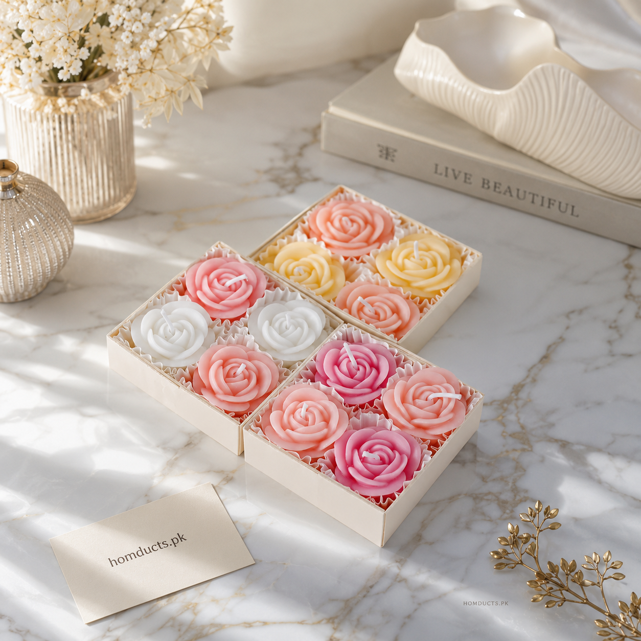 4-Piece Rose Flower Scented Candle Gift Set | Decorative Floral Aromatherapy Candles for Home Décor