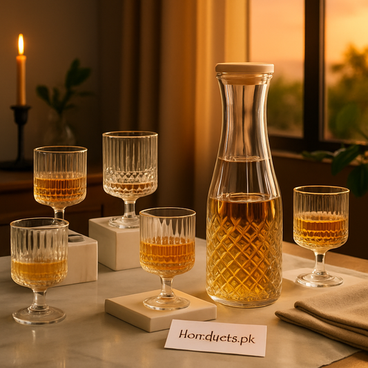 Luxury Crystal Decanter Set with 6 Glasses – Elegant Diamond-Cut Design