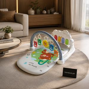 Luxury Baby Activity Play Gym Mat with Piano Keyboard & Hanging Sensory Toys – Soft Infant Tummy Time Learning Play Mat