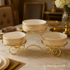 Luxury 3-Tier Porcelain Serving Bowl Set with Golden Stand