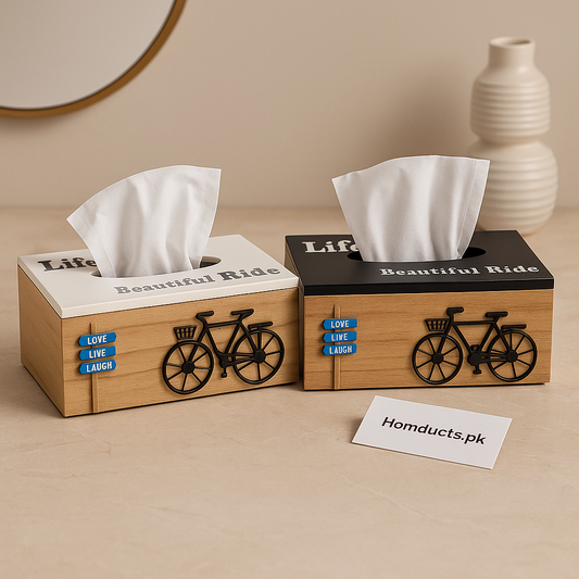 “Life is a Beautiful Ride Wooden Tissue Box – Decorative Bicycle Design