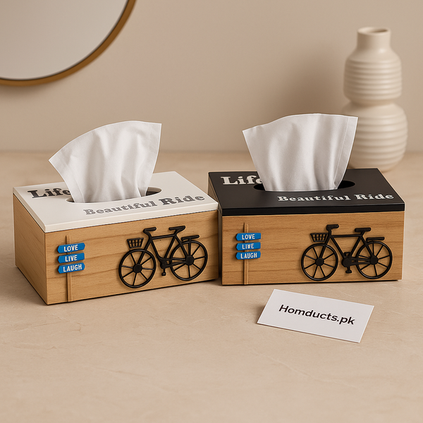 “Life is a Beautiful Ride Wooden Tissue Box – Decorative Bicycle Design