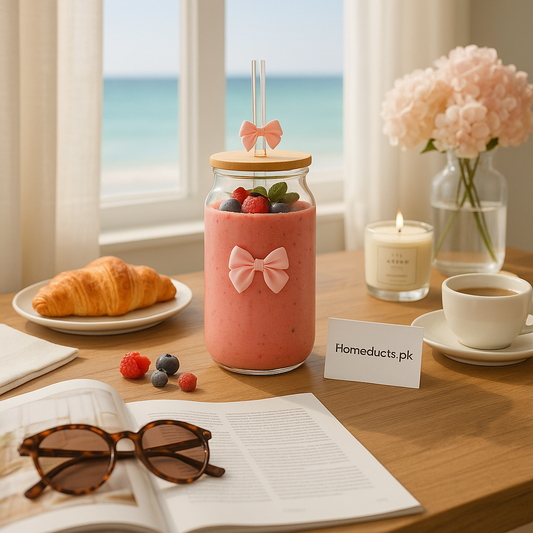🎀 Aesthetic Glass Jar with Bamboo Lid & Straw
