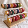 3-Tier Velvet Bracelet & Bangle Display Stand – Elegant Jewelry Organizer with Gold Accents & Wooden Base