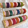 3-Tier Velvet Bracelet & Bangle Display Stand – Elegant Jewelry Organizer with Gold Accents & Wooden Base