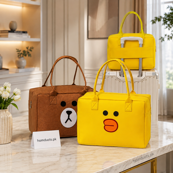 Cute Cartoon Travel Luggage Bag with Trolley Sleeve – Portable Hand Carry Organizer Bag for Women & Kids