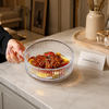 Premium Ribbed Clear Glass Serving Bowl with Handle – Elegant Salad, Snacks & Dessert Bowl