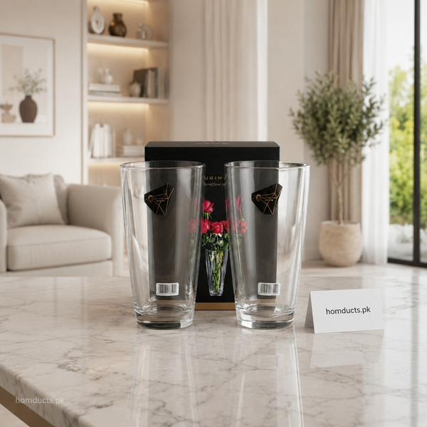 Premium Crystal Clear Glass Flower Vase Pair – 10 Inch Elegant Decorative Vases for Home & Table Décor