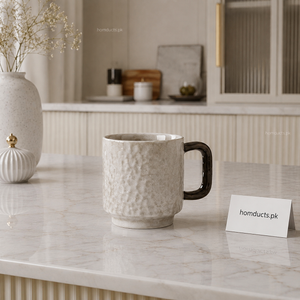 Premium White Textured Ceramic Coffee Mug with Black Handle
