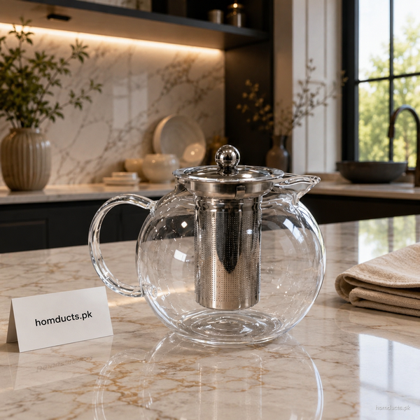 Premium Borosilicate Glass Tea Kettle with Stainless Steel Infuser – 1000ml Heat-Resistant Glass Teapot