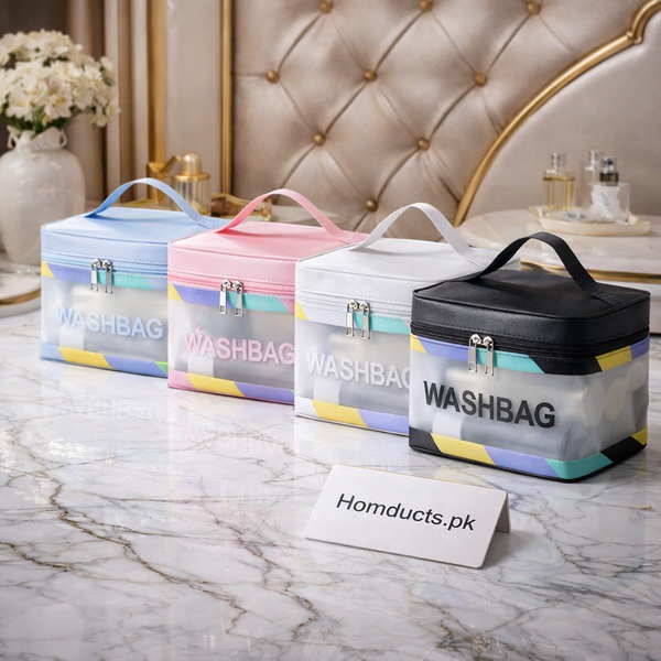 Luxury Transparent Washday Makeup & Toiletry Organizer Bag – Waterproof Travel Cosmetic Storage