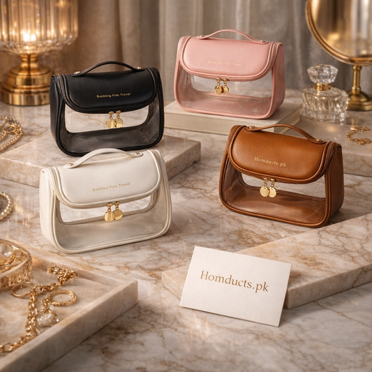 Luxury Clear Leather Makeup & Travel Pouch (1 PC)