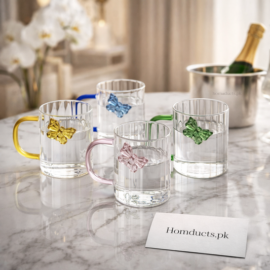 Luxury Butterfly Crystal Glass Mug with Colored Handle – Premium Transparent Tea & Coffee Cup