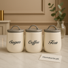 Premium Ceramic Sugar, Coffee & Tea Jar Set with Lids – Elegant Kitchen Storage Trio
