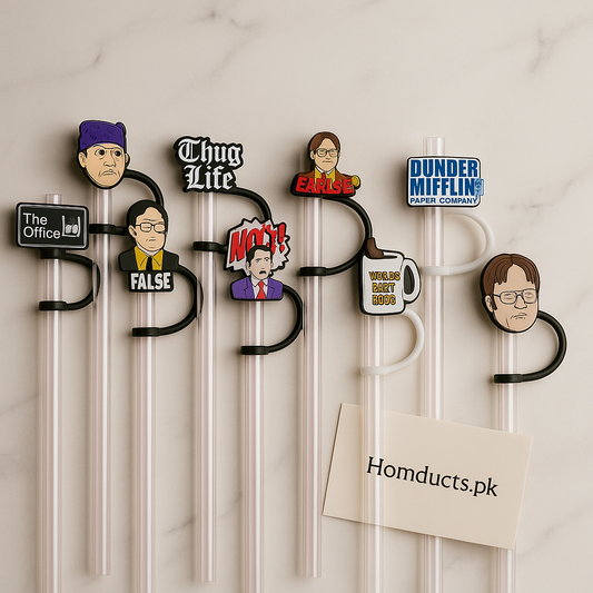 The Office Theme Straw Covers – Funny Character & Quote Designs (1pc)