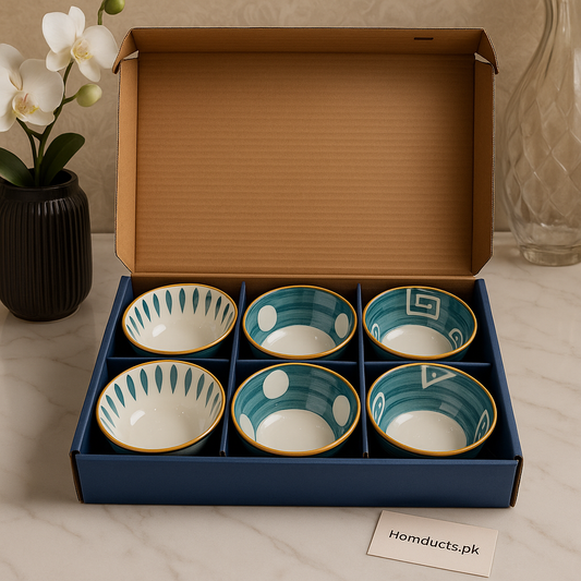 6-Piece Hand-Painted Ceramic Bowl Set – Blue & White Artistic Tableware Collection