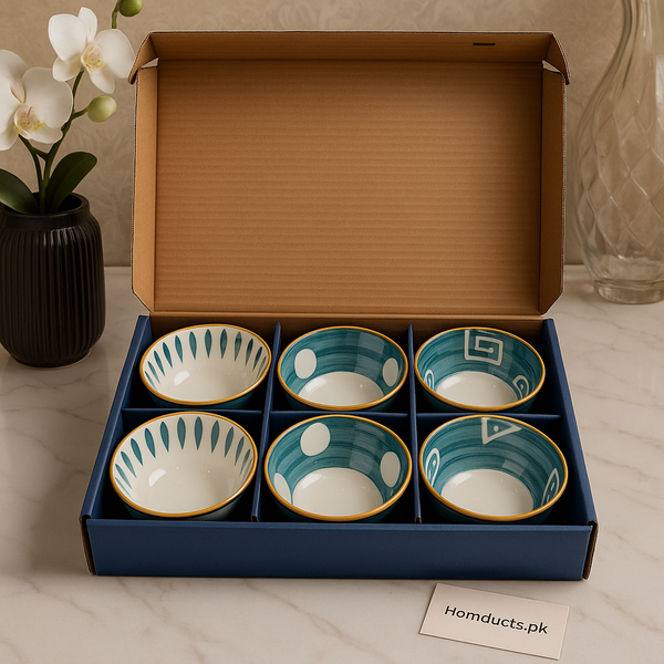 6-Piece Hand-Painted Ceramic Bowl Set – Blue & White Artistic Tableware Collection