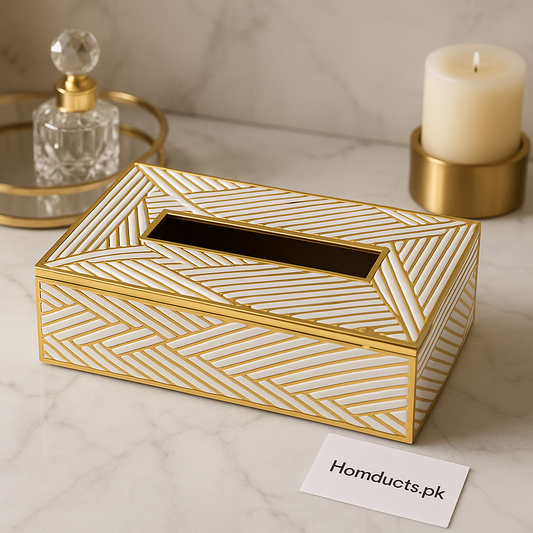 Luxury Gold-Trim Geometric Tissue Box – Elegant Decorative Organizer