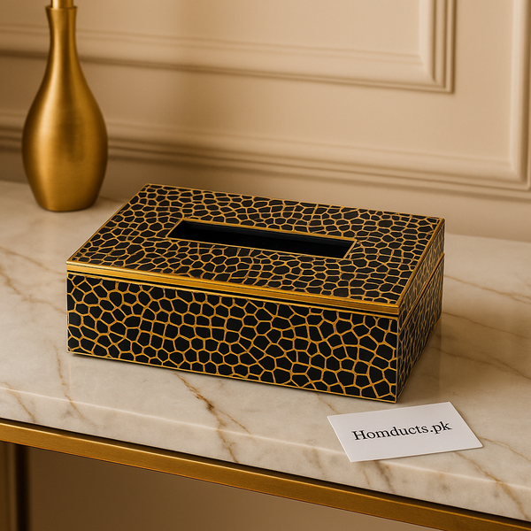 Luxury Black & Gold Tissue Box Cover – Elegant Decorative Holder