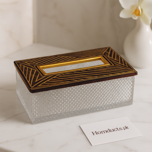 Luxury Crystal Glass Tissue Box with Gold Geometric Lid – Elegant Vanity & Home Décor