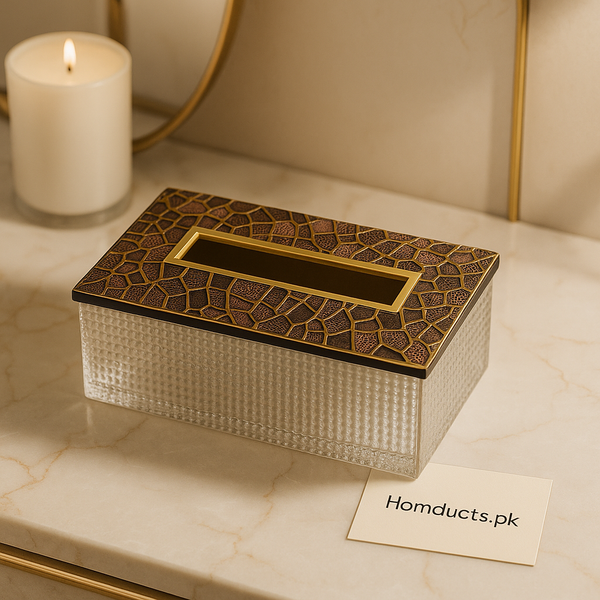 Luxury Mosaic Tissue Box with Textured Crystal Base – Elegant Decorative Organizer