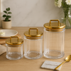 Gold-Lid Transparent Storage Jar Set – 3 Pcs Premium Acrylic Kitchen Containers