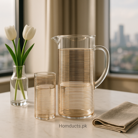 Golden Line Acrylic Jug Set with 6 Glasses – Premium Design