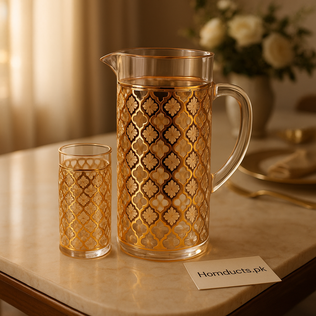 Luxury Golden Acrylic Jug Set – 1 Jug & 6 Glasses | Premium Unbreakable Drinkware