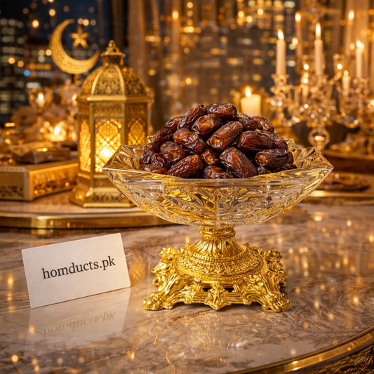 Luxury Crystal Gold Date Serving Bowl – Elegant Ramadan & Festive Dessert Tray