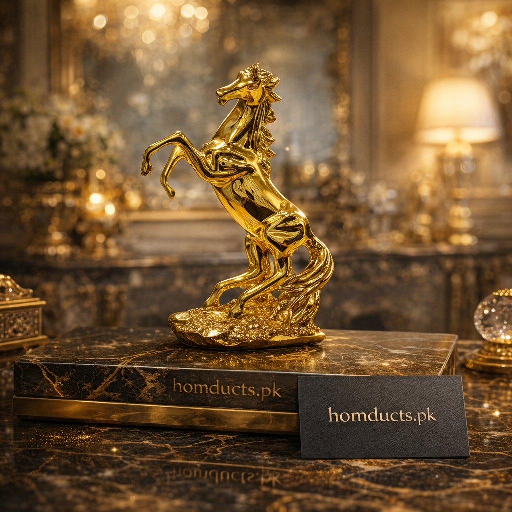 Luxury Golden Horse Sculpture – Premium Porcelain Tabletop Décor Showpiece